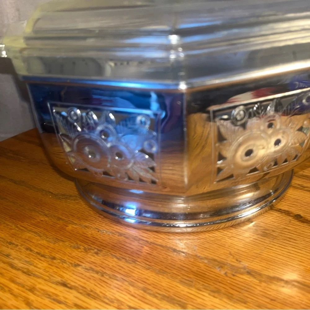 Vintage Art Deco Pyrex Clear Etched Octagonal Casserole  3 Pcs-